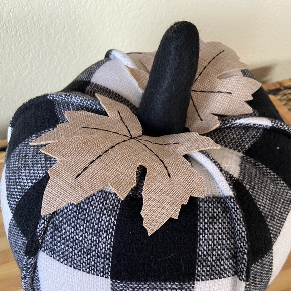NEW 🖤 B&W Weighted Plaid Patterned Knit Farmhouse Decor Pumpkin - Picture 3 of 9